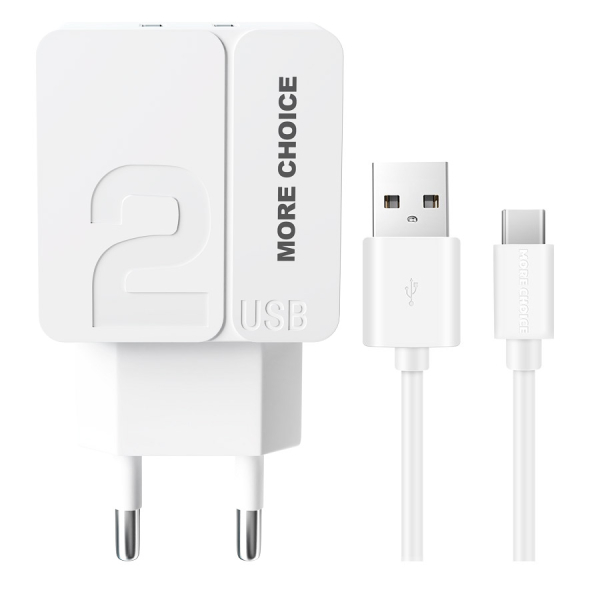 Купить  СЗУ СЗУ 2USB 2.4A для Type-C More choice NC46a 1м (White White)